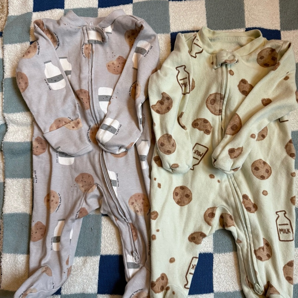 Carters set of 2 Cookie & Milk Print One-Piece - Gray & Light Green